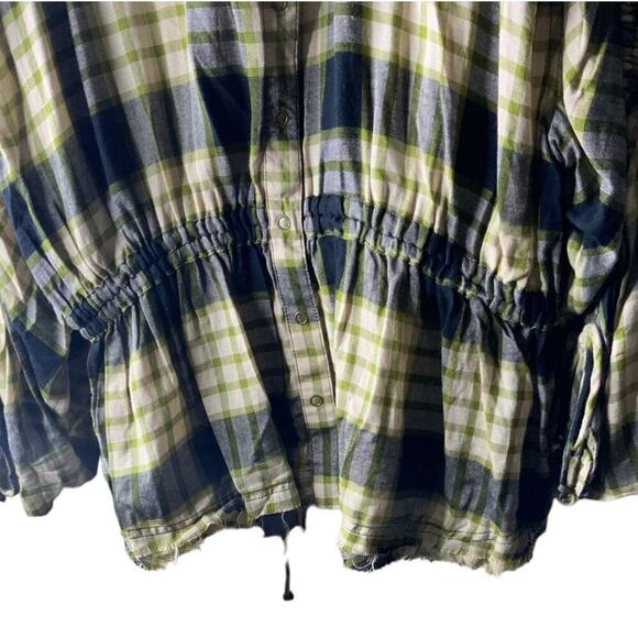 We The Free People Plaid Released Trim Raw Hem Shirt Women Size Large Button Up - Picture 7 of 12